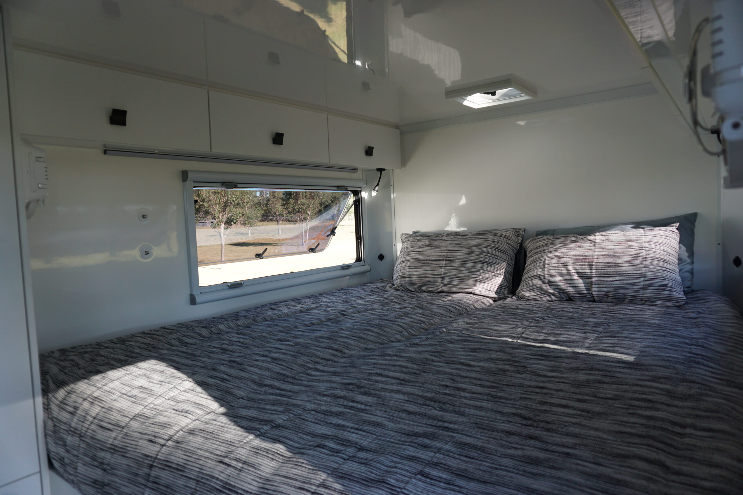 Large waterproof window feature for summer camping parked up at Tiaro, Queensland